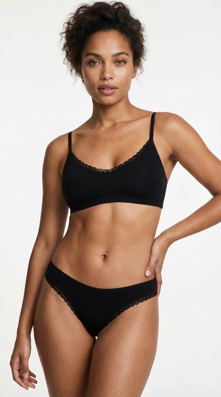 Siyah Kenarı Dantelli Brazilian Külot - Ön Görünüm